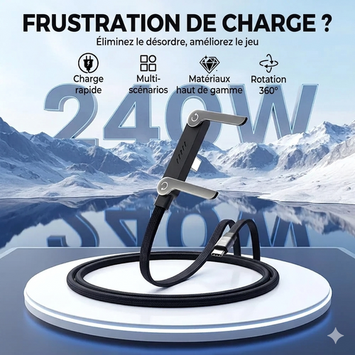 VOLT™ ✨Câble de recharge rapide 240 W + Support de téléphone réglable